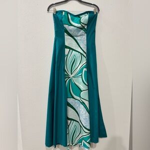 Vintage Teal Strapless Dress Small Sweetheart Neck